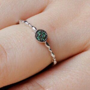 Sterling Silver 925 Rhodium Plated Round Shape 4 Green CZ Ring